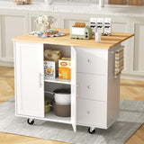 Shintenchi Kitchen Island with Folding Drop Leaf, Rolling Island Table with Storage, Kitchen Cabinet on Wheels with Seating Area for Kitchen, Bar Cart with Cabinet, White Shintenchi