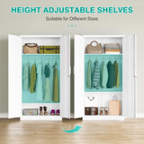 Metal Wardrobe Cabinet with Hanging Rod & Lock,White Armoire Wardrobe Closet,Metal Clothing Storage Cabinet with Adjustable Shelves and Doors,72" Armoire Storage Cabinets for Home,Living/Laundry Room SISESOL