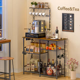 3IngSeagulls Bakers Rack with Power Outlet, Kitchen Microwave Stand with 10 S-Shaped Hooks, 6-Tier Coffee Bar Station, Kitchen Storage Shelf Rack for Spices, Pots, Rustic Brown 3IngSeagulls