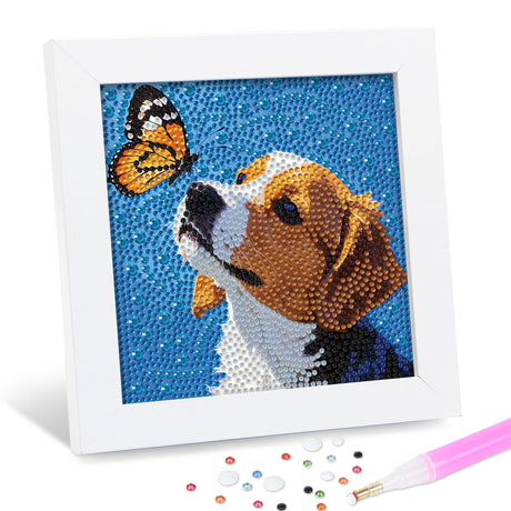 Leixonl Diamond Art Kits for Kids with Framed (7 in) Cartoon Animals DIY Gem Art Painting - Arts & Crafts Gifts for Beginners & Teens (Dog) Leixonl