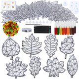 Winlyn 24 Sets Fall Leaf Suncatchers Ornaments Decorations DIY Window Paint Art Suncatchers Craft Kits Autumn Maple Leaf Sun Catchers for Kids Classroom Thanksgiving Harvest Party Art Project Winlyn