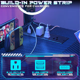 Homieasy Small Gaming Desk with Power Outlets Pegboard LED Light, 43 Inch L Shaped Computer Desk with Monitor Stand Storage Shelves, Reversible Corner Desk with Headset Hooks, Carbon Fiber Black Homieasy