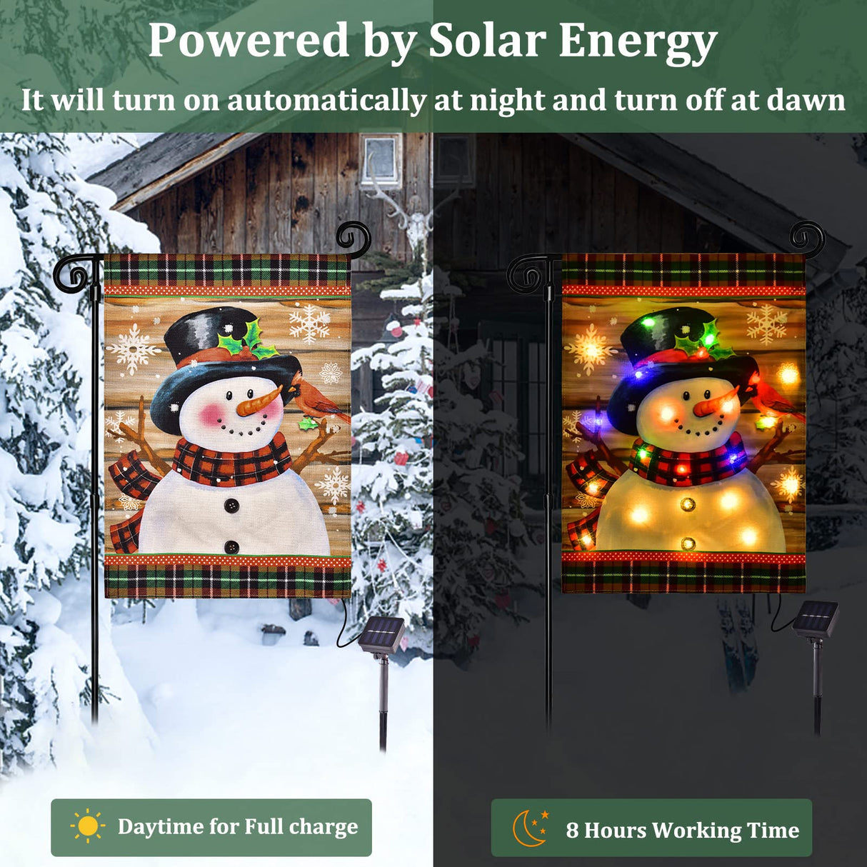 Lighted Christmas Garden Flag for Outside, Led Snowman Garden Flag, Winter Yard Flag 12x18 Double Sided for Outdoor Yard Porch Lawn Decoration FLAGMESAGE