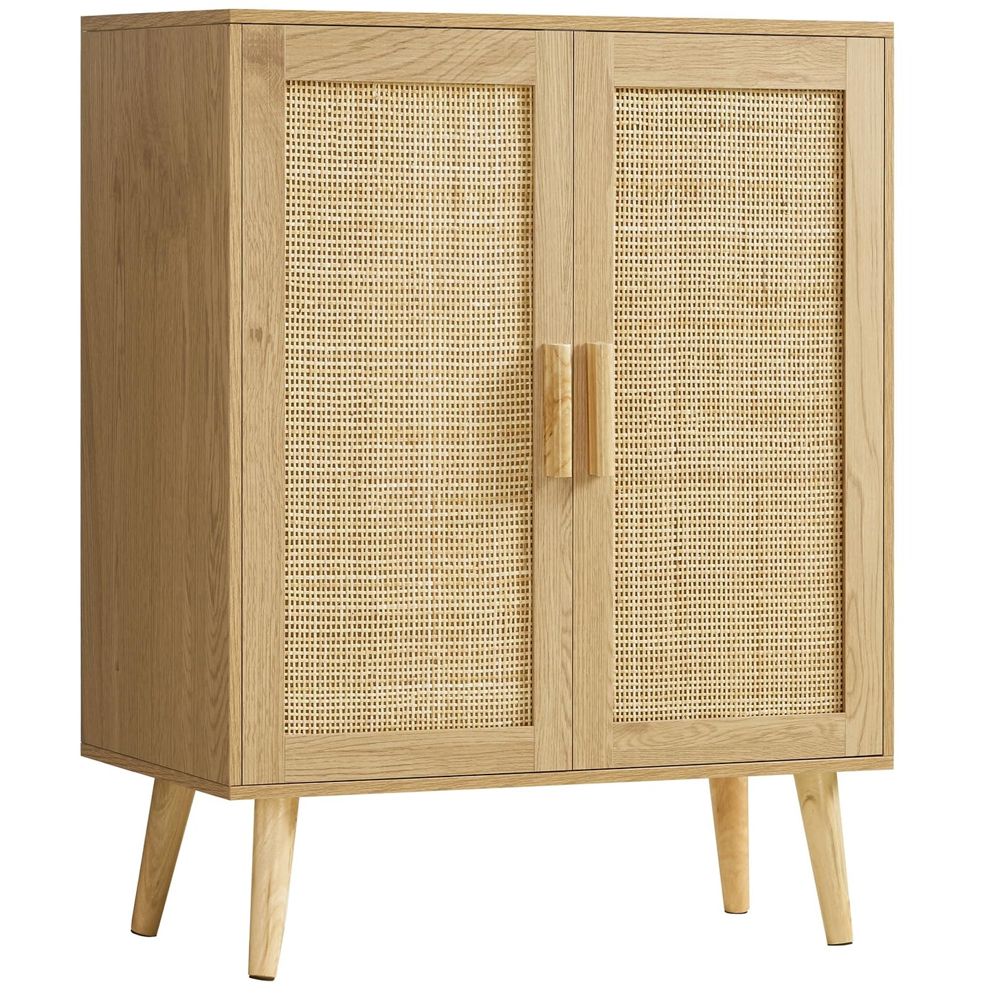 Iwell Storage Cabinet, Rattan Cabinet with Adjustable Shelf & Doors, Buffet Cabinet with Storage, Accent Cabinet for Living Room, Kitchen, Entryway, Natural