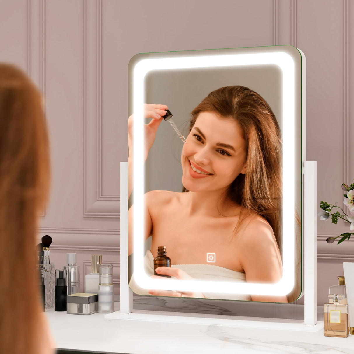 ROLOVE Vanity Mirror with Lights, 12.6"×15" LED Makeup Mirror, Lighted Makeup Mirror with Lights, Smart Touch Control Dimmable 3 Modes Light, Lighted Up Mirror for Makeup Desk, Bedroom, Dressing Room ROLOVE