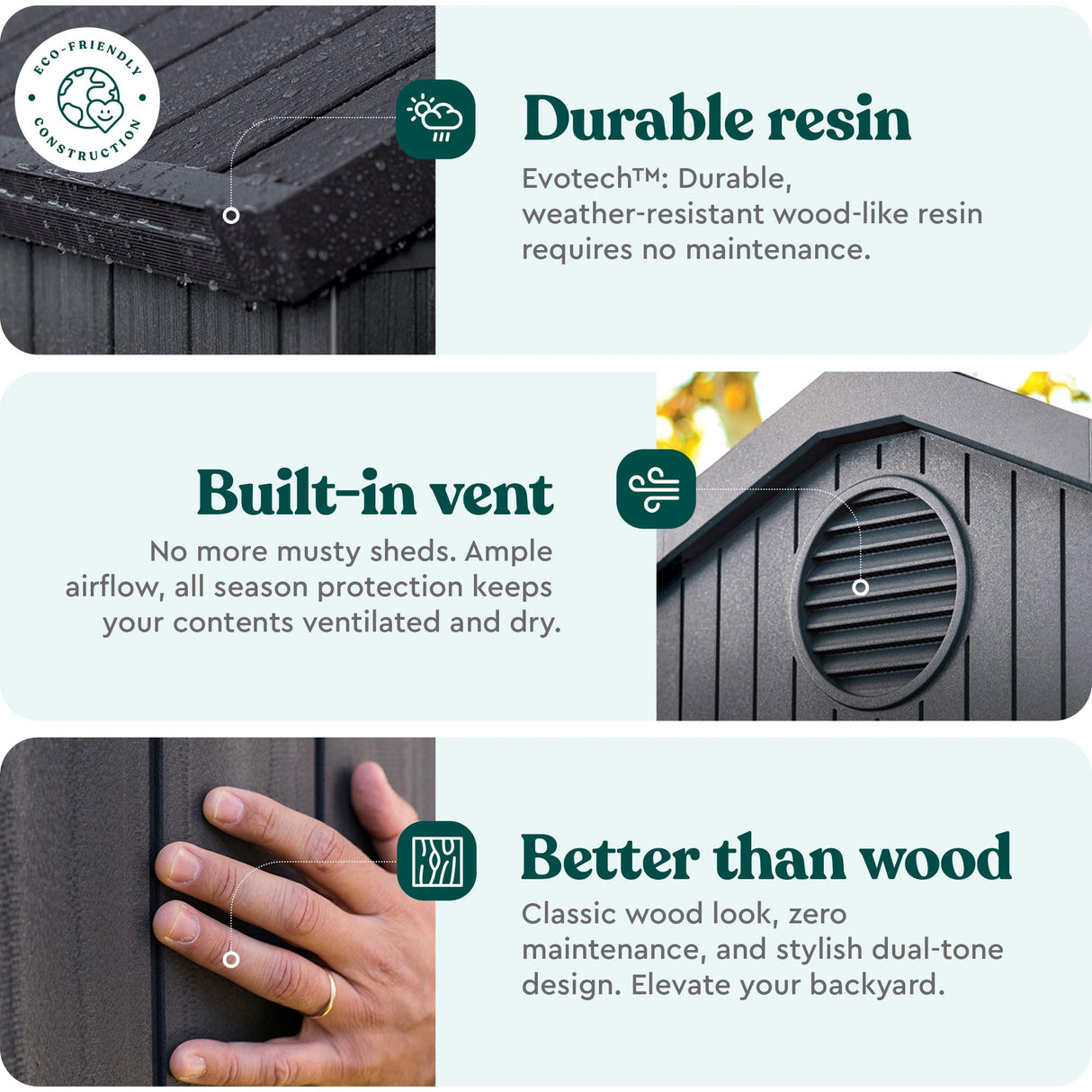 Keter Darwin 6x8 Ft Resin Storage Shed, Graphite Gray – Double Doors with Window & Skylight Keter