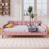 Bellemave Queen Upholstered Daybed with 4 Support Legs, Corner Bed, Upholstered Bedframe for Kids,Teens,Adults, Pink (Linen) Bellemave