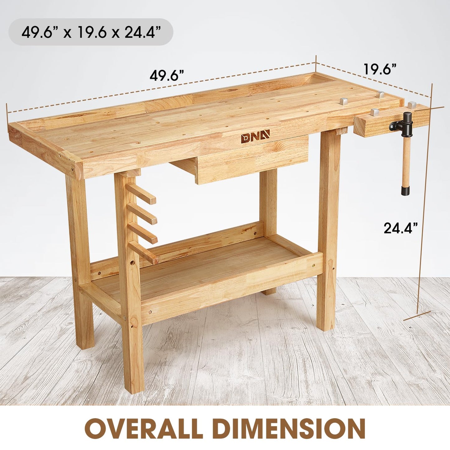 DNA MOTORING Heavy Duty Wood Workbench, Wooden Workbench with Drawer for Workshop, Garage, W/Adjustable Handle, TOOLS-00520 - WoodArtSupply