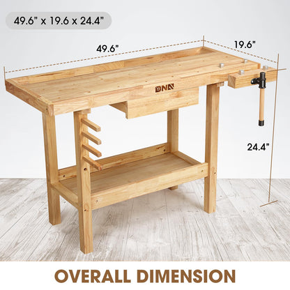 DNA MOTORING Heavy Duty Wood Workbench, Wooden Workbench with Drawer for Workshop, Garage, W/Adjustable Handle, TOOLS-00520 - WoodArtSupply