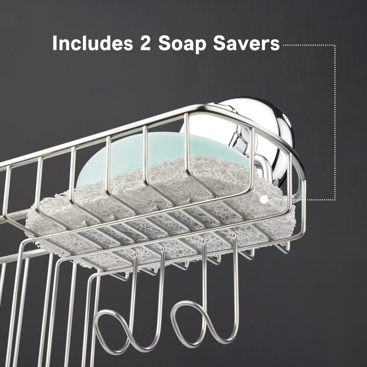 HASKO Suction Cup Shower Caddy Basket for Shampoo, Shower Suction Shelf Organizer, Basket with Soap Holder and Hooks, Stainless Steel Shampoo Holder for Bathroom Storage (Chrome) HASKO accessories