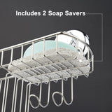 HASKO Suction Cup Shower Caddy Basket for Shampoo, Shower Suction Shelf Organizer, Basket with Soap Holder and Hooks, Stainless Steel Shampoo Holder for Bathroom Storage (Chrome) HASKO accessories