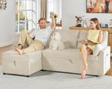 AMERLIFE Sleeper Sofa, 2-in-1 Sofa Bed with Storage Chaise, Pull Out Sofa Couch for Living Room, Guest Room, Linen Beige AMERLIFE