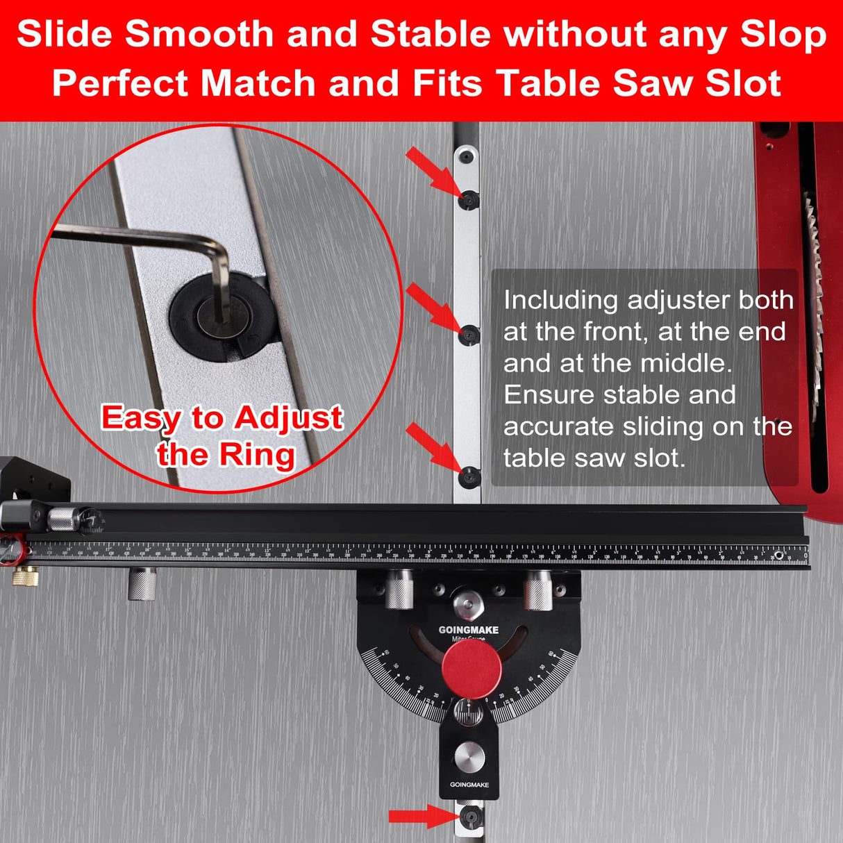 GOINGMAKE Table Saw Miter Gauge with Micro Adjustable Flip Stop and Extendable Fence and Quick Angle Stop for Table Saw Band Saw Router Table Fit 3/8 x 3/4" T Slot for Woodworking Crosscut, Miter Cut goingmake