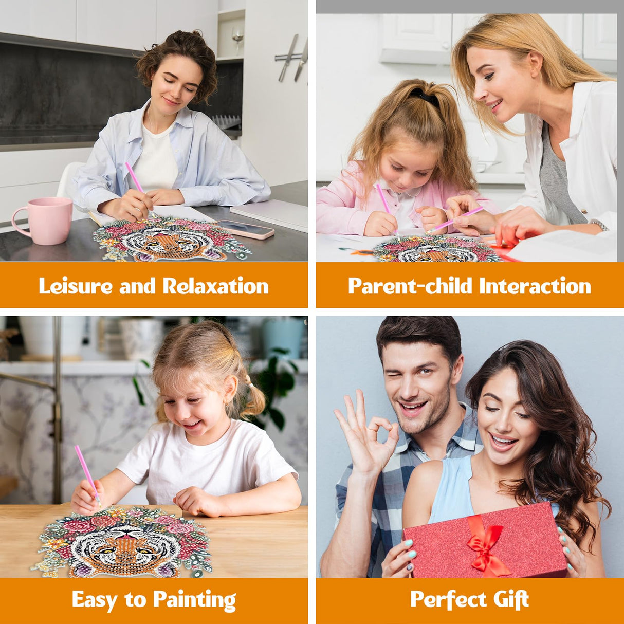 GHHKUD Tabletop Diamond Art Tiger Kits for Adults Kids, DIY Double Sided Animals Desktop Ornaments Special Shaped Rhinestone Stand Up Desk Placements, 5D Gem Gifts Home Decoration GHHKUD