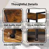 Lerliuo Printer Stand with Charging Station and USB Ports, Large 3-Tier Mobile Printer Table with Storage Shelf, Brown Rolling Industrial Printer Cart with Lockable Wheels for Home Office Lerliuo