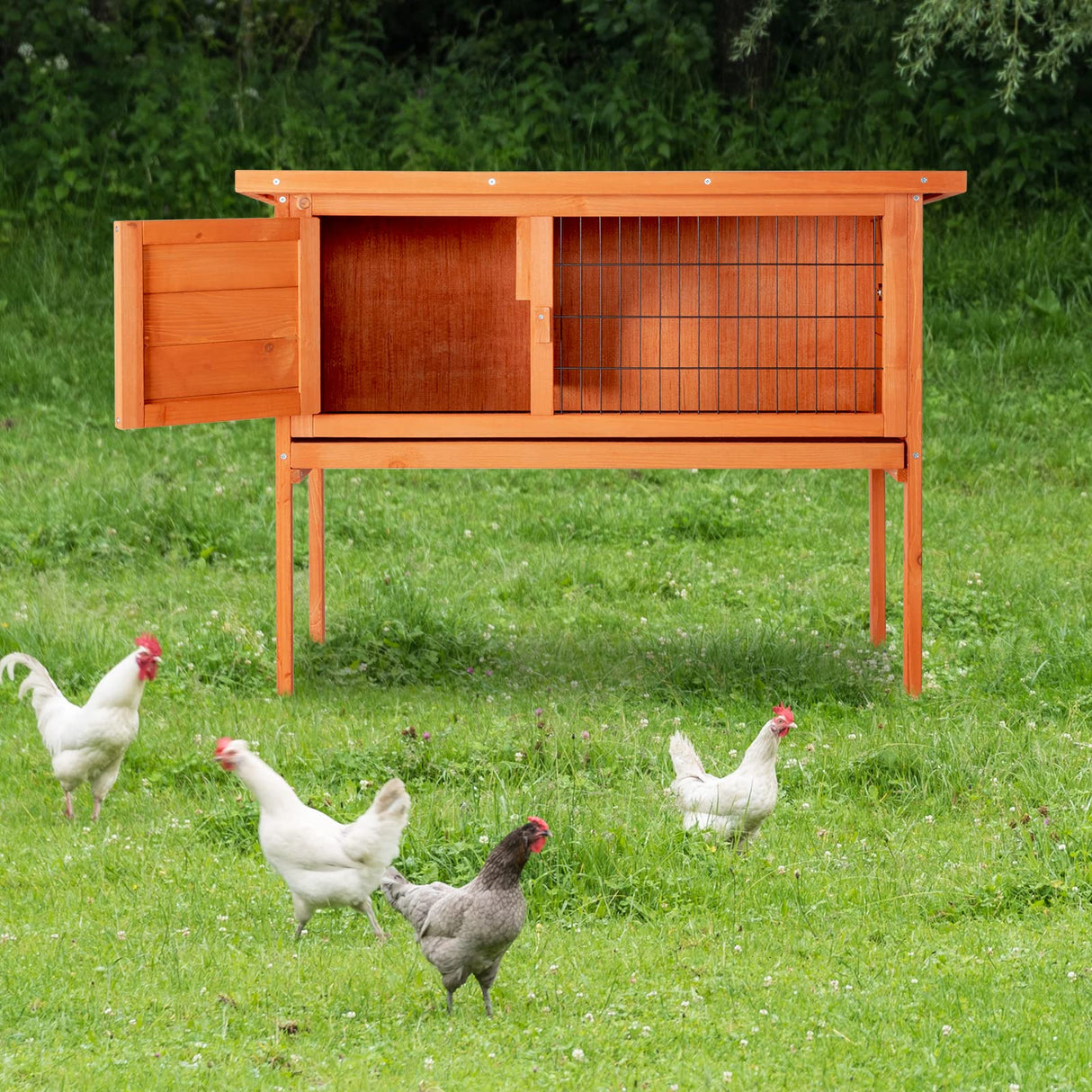 Outvita Rabbit Hutch, 36" Single Deck Waterproof Wooden Chicken Coop Wire Hen Quail House Indoor Outdoor Use,Bunny Cage Small Pet Animal Poultry Cage (Wood) Outvita