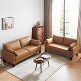 Atopston 66'' Faux Leather Couch, Small Sofa with Thick Cushion and Wooden Legs, for Compact Apartment loft and Office, Tan Atopston