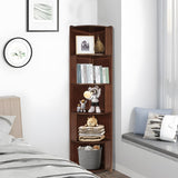 DOUSY-5 Tier Bamboo Corner Shelf, Mid Century Modern Corner Bookshelf, 69" Tall Stylish Bookcase Display Rack Plant Stand for Living Room, Bedroom, Home Office, Kitchen, Walnut DOUSY