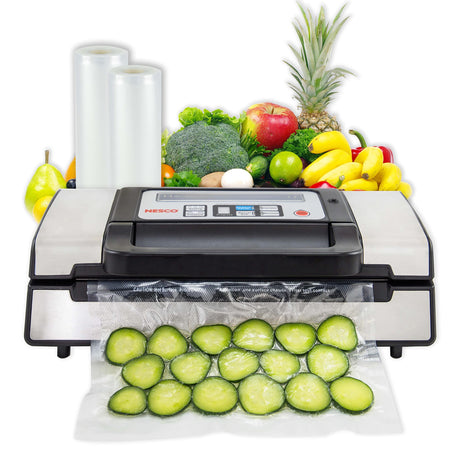 Nesco Deluxe Food VS-12 Vacuum Sealer, 130 Watts, Kit Bags & Viewing Lid, Compact, Silver Nesco