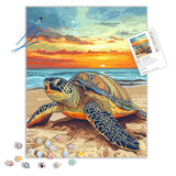 Hawksbill Turtle on Beach Paint by Number Kits for Adults, Ocean at Sunset Paint by Numbers, Sea Waves Cute Animals DIY Acrylic Paints Oil Painting for Home Decor(16×20inches, No Frame) ARNLRDYA