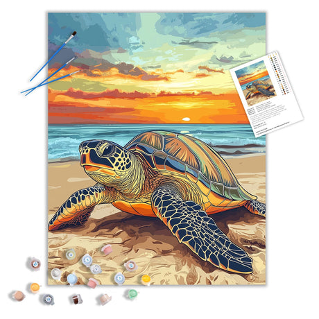 Hawksbill Turtle on Beach Paint by Number Kits for Adults, Ocean at Sunset Paint by Numbers, Sea Waves Cute Animals DIY Acrylic Paints Oil Painting for Home Decor(16×20inches, No Frame) ARNLRDYA