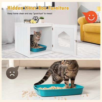 Nova Microdermabrasion Cat Litter Box Enclosure Hidden Kitty Litter Box Furniture Indoor Cat Box Cabinet Cat House & Side Table Nightstand Cat Washroom (White) - WoodArtSupply