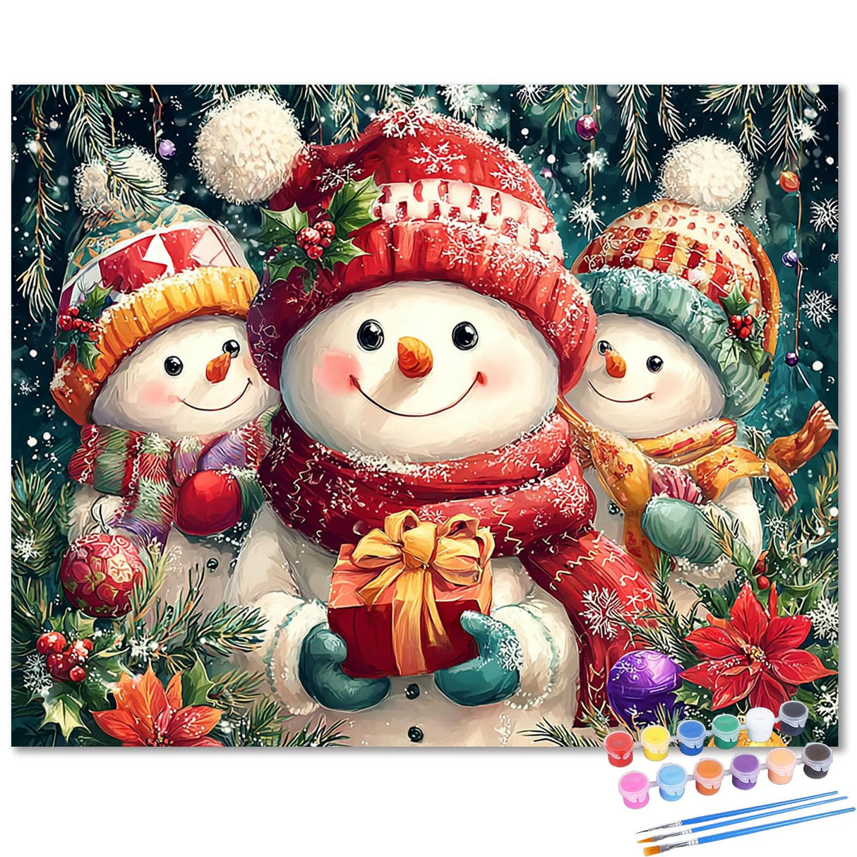 HMZephitiquc Snowman Paint by Number Canvas for Adults, Christmas Paint by Numbers Kit for Adults, Painting by Numbers, Beginner Easy Oil DIY Crafts Home Wall Decor 16x16 in HMZephitiquc