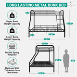 Hollywood Bunk Beds Twin Over Full Size, Heavy Duty Metal Bunk Bed with Safety Guardrails, Angled Ladder, Underbed Storage, 800LBs capacity - for Kids and Teens, Twin over Full Bunk Bed, Black Naomi Home