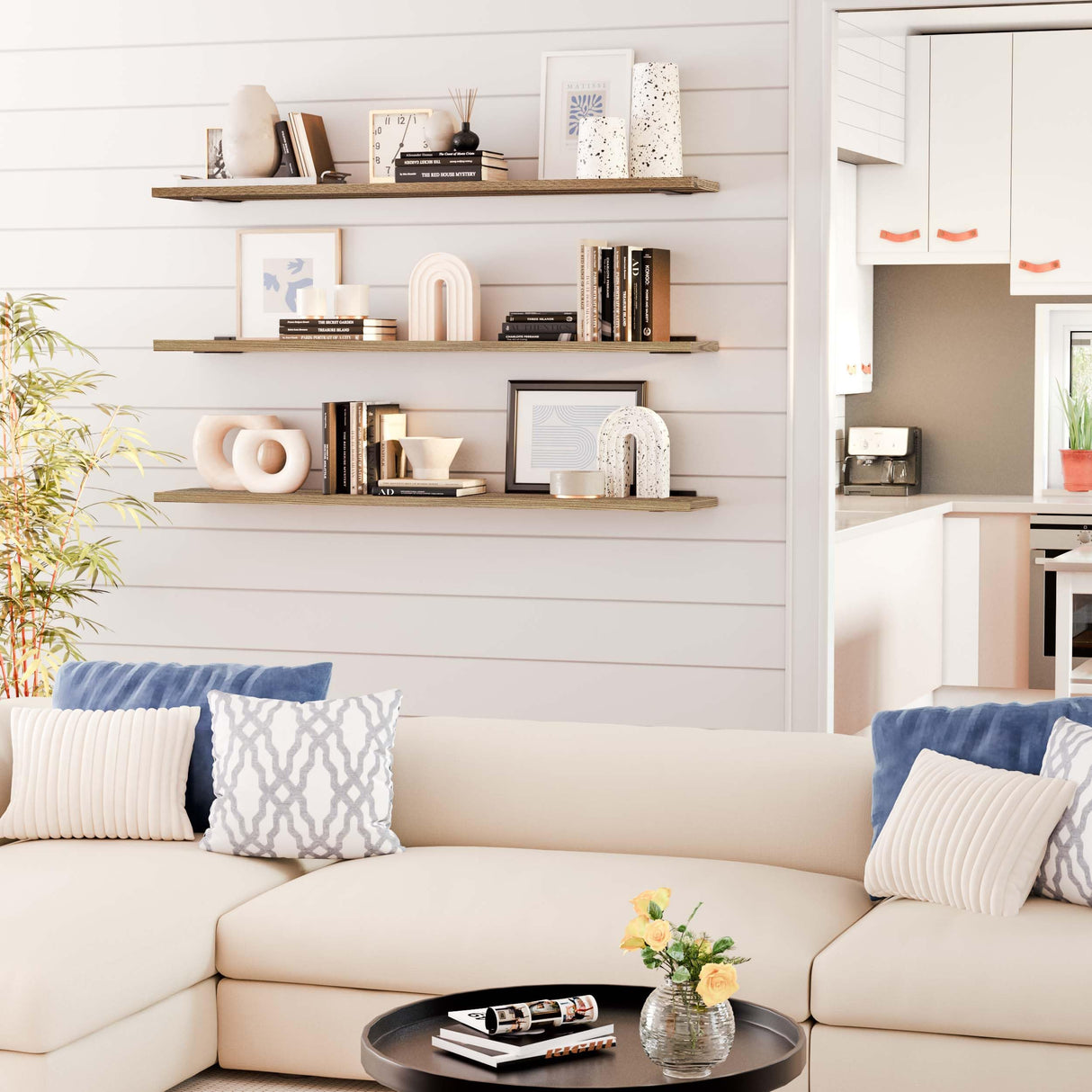 Wallniture Palm 60 inch Long x 10 in Deep Rustic Floating Shelves for Wall Storage, Wall Book Shelf for Living Room, Shelves Laundry Room, Home Office, Set of 2, Burnt Finish, Real Wood Wallniture