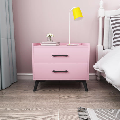 Youmumeub Nightstand with 2 Drawers: Pink Besides - Table for Bedroom Modern End Table for Bedroom Small Caninet with Solid Metal Legs