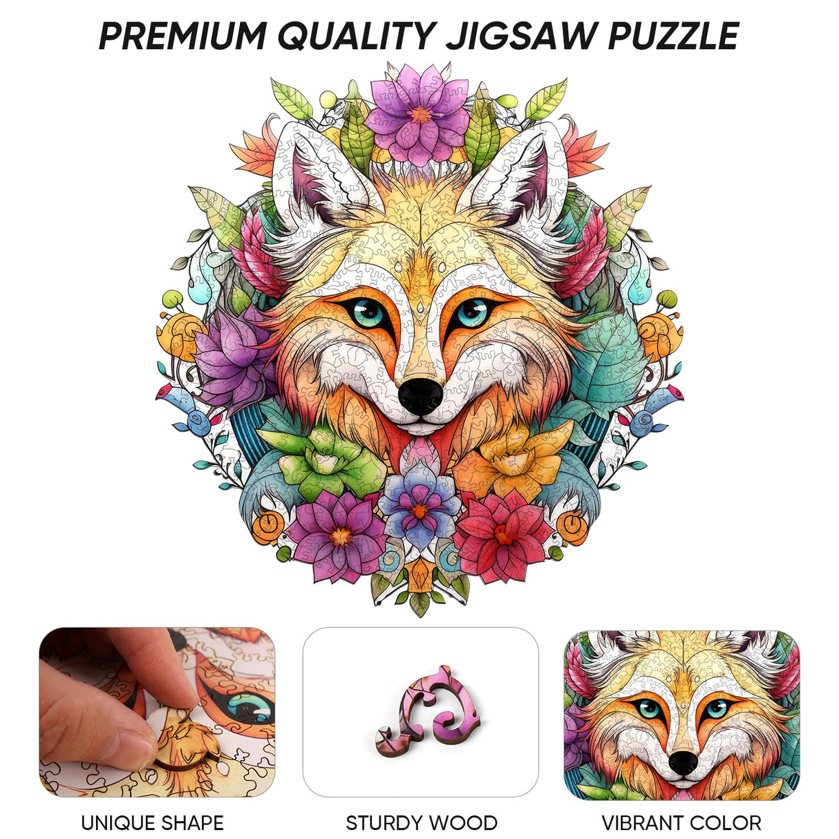 Qiuenisray Wooden Puzzles for Adults,Fox Wooden Jigsaw Puzzles 500pcs,15.7x16.5in,Royal,Unique Shape Animal Adult Puzzles,Irregular Wood Puzzles Creative Gift for Adults and Kids Family Game Qiuenisray