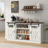 Hlivelood 66" Farmhouse TV Stand with Power Outlets for 75 65 Inch TVs, Entertainment Center with Sliding Barn Door & Large Storage Cabinets w/Adjustable Shelf, 33" Tall TV Media Console, Rustic White Hlivelood