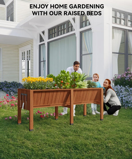 72x26x30 Inch Raised Garden Bed With Leg, Elevated Wood Planter Box Stand for Vegetables, Herbs & Flowers, 6x2x2.5 Ft Outdoor Standing Planter w/Hooks,13.7In Depth Plante for Backyard, Patio, Balcony SLEKVERSA