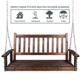 MUPATER Outdoor Patio Hanging Wooden Porch Swing 4FT with Chains, 2-Person Heavy Duty Swing Bench for Garden and Backyard, Rustic MUPATER