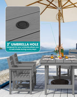 SERWALL Outdoor HDPE Dining Table Set, 7-Piece Outdoor Dining Table Sets with Umbrella Hole Cut-Out Table and 6 Chairs, Gray SERWALL