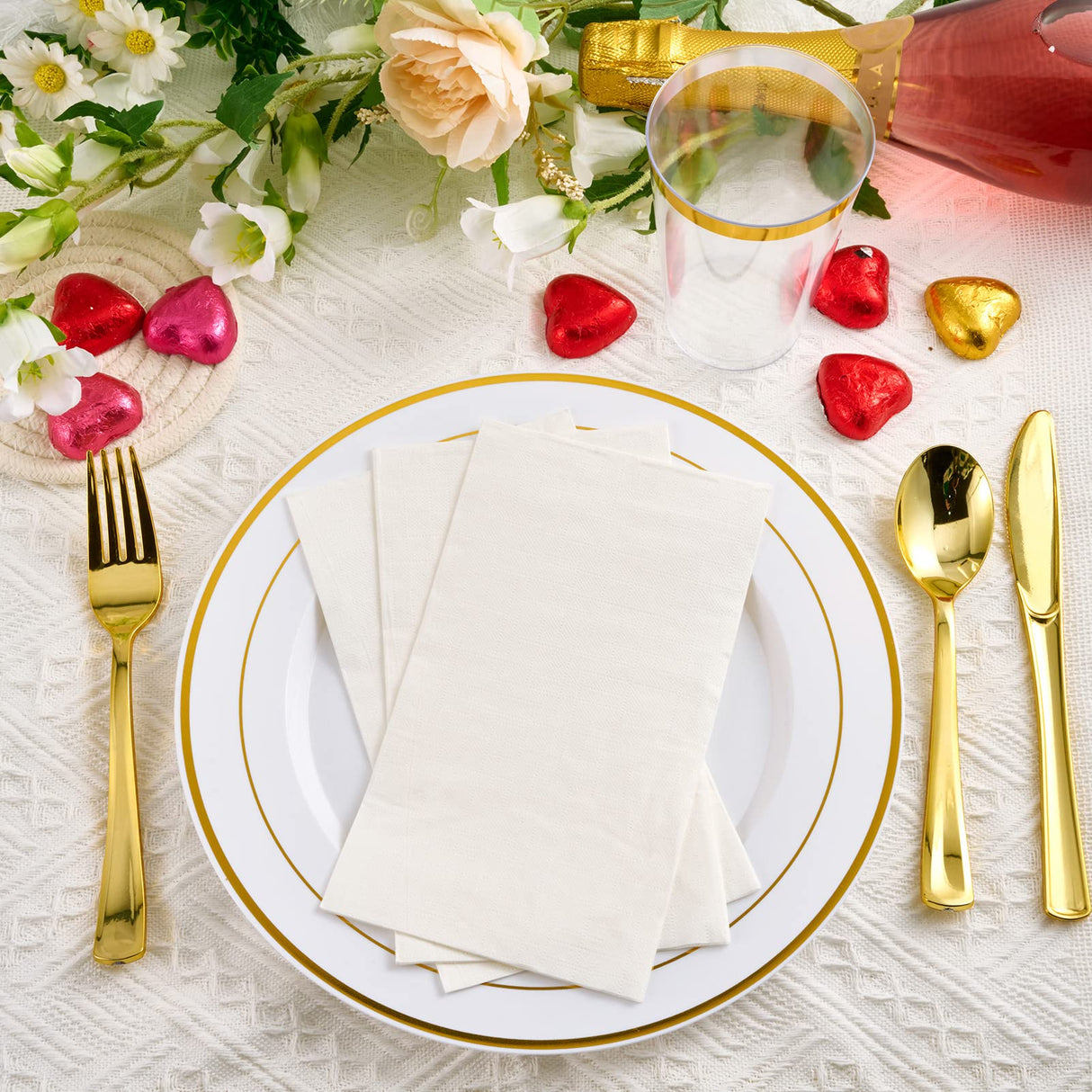 100 Pack Paper Napkins Guest Towels Disposable Premium Quality 3-ply Dinner Napkins Disposable Soft, Absorbent, Party Napkins Wedding Napkins for Kitchen, Parties, Dinners or Events（white) JOLLY CHEF