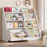IRONCK Kids Bookshelf and Toy Storage, 42" Wide Large Toddler Bookshelf with Movable Drawer and 5 Sling Pockets, Montessori Book Shelf for Kids Rooms-White IRONCK