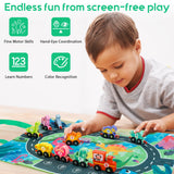 HELLOWOOD Dinosaur Toys for Toddlers Age 2-4, Wooden Dinosaur Train Set with Playmat/Storage Bag, Montessori Educational Toys for 2+ Years Old Boys & Girls HELLOWOOD