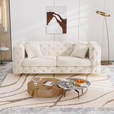 DAMAIFROM 75" Sofa Couch Mid Century Modern Velvet Couch Tufted Button Sofa High Armrest & Metal Gold Legs Luxury Chesterfield Decor with 2 Piilows Comfy Loveseat for Living Room, Beige White DAMAIFROM