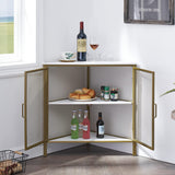 VECELO Corner Cabinet/Table, 3-Tier Shelves with Protection Door, Metal Frame Storage Shelf Organizer for Small Space, Living Room, Kitchen, Bathroom, Set of 1, Gold VECELO