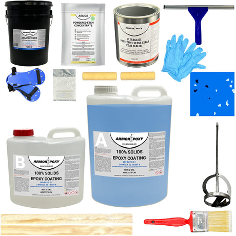 ArmorPoxy Garage Epoxy Floor Kit for Concrete - 14-Pc 2 Part, Industrial Grade Epoxy Floor Coating - 600 Sq Ft, Blue - for Garage, Basements, Workshops, Contractors, Automotive, Storage, Retail Shops ArmorPoxy