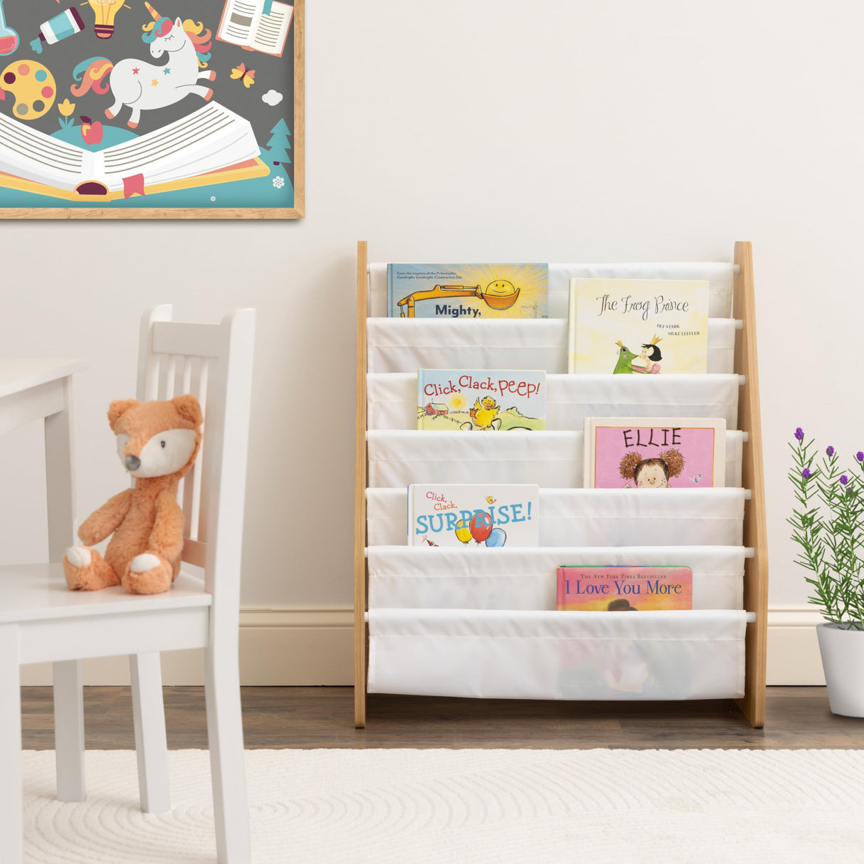Humble Crew, White/Natural Wood Super Size 6 Tier Kids Book Rack Humble Crew