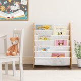 Humble Crew, White/Natural Wood Super Size 6 Tier Kids Book Rack Humble Crew