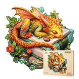 Jigfoxy Wooden Puzzle for Adults, Sleeping Dragon Wooden Jigsaw Puzzles for Adult, Unique Animal Shape Wood Cut Puzzles, Christmas Thanksgiving Gifts for Friends Family (M-11.4 * 10.9in-200pcs) Jigfoxy