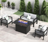 LayinSun Aluminum Furniture Set with Fire Pit Table, 4 Pieces Patio Sectional Conversation Chat Sofa Modern Seating Set LayinSun