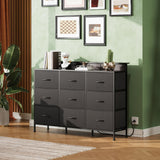 WLIVE Black Dresser TV Stand for 50, 55 inch, Led Dresser for Bedroom, Chest of Drawers with LED Lights, Charging Station, Clothes Storage with 9 Drawers, Wood Top, Living Room, Closet WLIVE