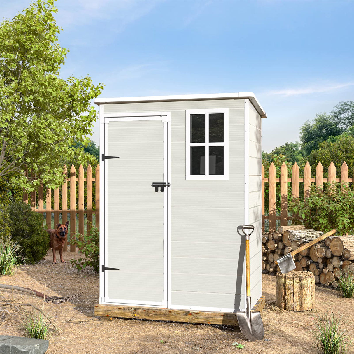 UDPATIO Outdoor Storage Shed 5x3 FT, Resin Garden Shed for Bike, Garbage Can, Tool, Plastic Outside Sheds & Outdoor Storage Storage Box with Lockable Door for Backyard, Patio, Lawn, Sandstone UDPATIO