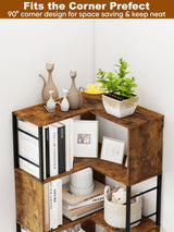 Qriocioa 7-Tier Corner Bookshelf 73.6 Inches Tall Corner Bookcase Industrial Wood and Metal L Shaped Bookshelf Large Storage Display Rack for Living Room, Home Office, Rustic Brown Qriocioa