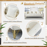 Comfy 3 Seater Sofa, 81-inch Oversized Boucle Couch with Deep Seat Design, Upholstered Sofa Couch with 2 Pillows, Modern Living Room Sofa with Stylish Metal Legs for Office, Waiting Room, White Teddy KINFFICT