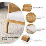 Linen Fabric Accent Chair for Living Room Set of 2, Rattan Webbing Reading Chair with Sturdy Wood Frame, Upholstered Lounge Armchairs for Bedroom, Indoor & Outdoor, Patio Furniture, Beige Furniliving